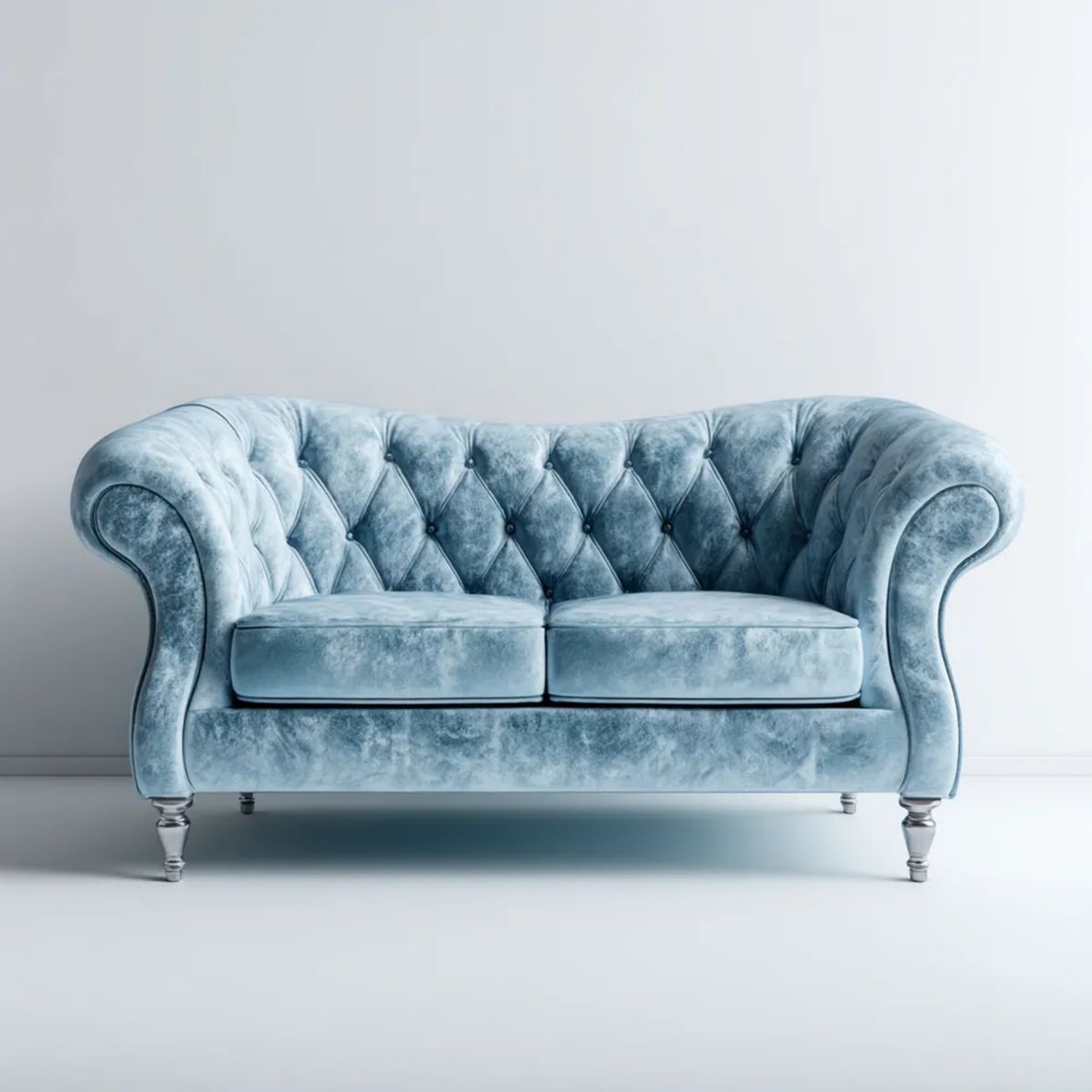 Dwuosobowa sofa Chesterfield z poliestru, jasnoniebieska, 180 x 90 x 78 cm