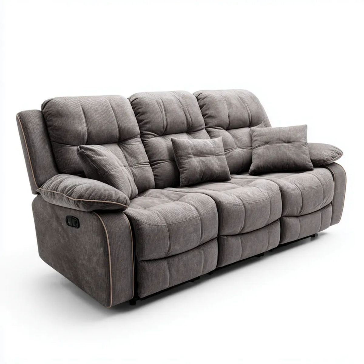 3-osobowa sofa relaksacyjna z tapicerką poliestrową, szara, 220 x 95 x 105 cm