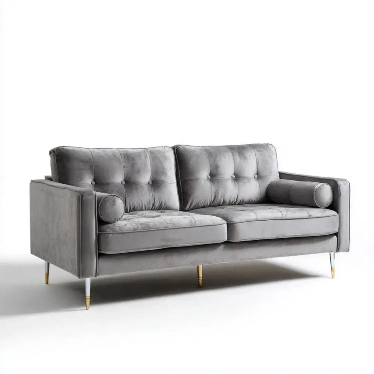 Szara sofa dwuosobowa z aksamitną tapicerką, 180 x 85 x 85 cm