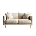 Sofa dwuosobowa beżowa ze złotymi metalowymi nogami, tapicerka poliestrowa, 160 × 85 × 82 cm