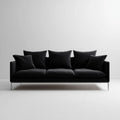 Trzyosobowa sofa z weluru poliestrowego, czarno-srebrna, 220 x 90 x 78 cm