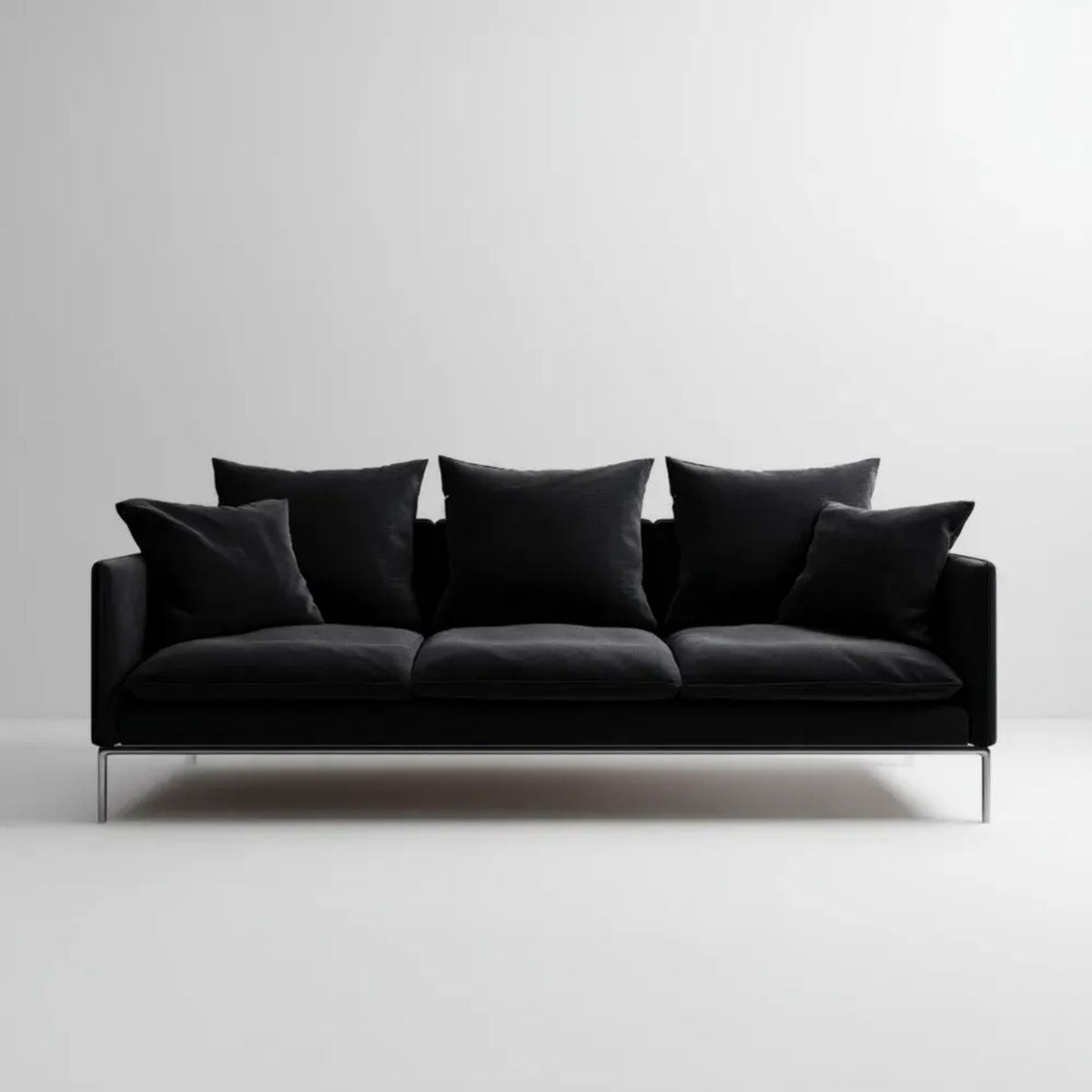 Trzyosobowa sofa z weluru poliestrowego, czarno-srebrna, 220 x 90 x 78 cm