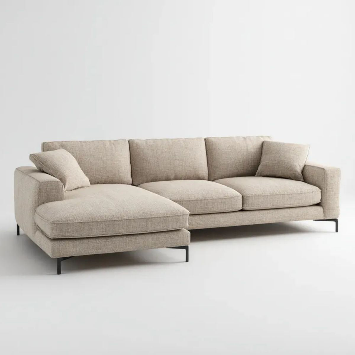 Beżowo-czarna sofa narożna z lewostronnym szezlongiem, tapicerowana poliestrem, 280 × 165 × 85 cm