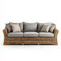 3-osobowa sofa ogrodowa z naturalnego rattanu z poduszkami, naturalny brąz/szary, 220 x 90 x 85 cm