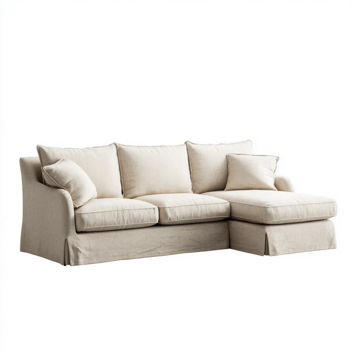 Prawostronna sofa narożna 3-osobowa beżowa z poliestru 250 × 160 × 85 cm