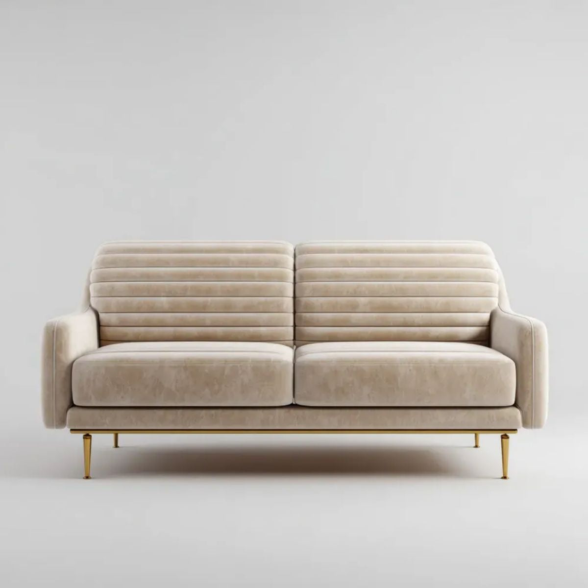 Sofa dwuosobowa beżowa z weluru poliestrowego ze złotymi nogami, 160 x 84 x 82 cm