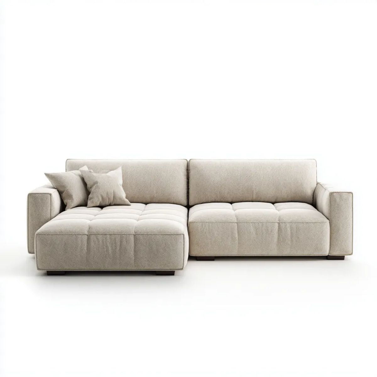 Kremowa sofa narożna z lewym szezlongiem z tkaniny poliestrowej, 280 × 160 × 85 cm