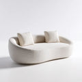 Kremowa sofa dwuosobowa z tkaniny bouclé, owalna, 180 × 90 × 72 cm