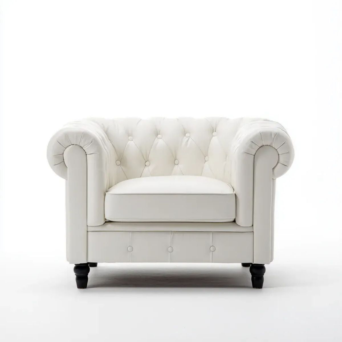 Fotel Chesterfield ze skóry syntetycznej PU, biały/czarny, 110 x 90 x 75 cm