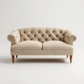 Beżowa sofa dwuosobowa Chesterfield z tapicerką poliestrową 160 x 90 x 83 cm