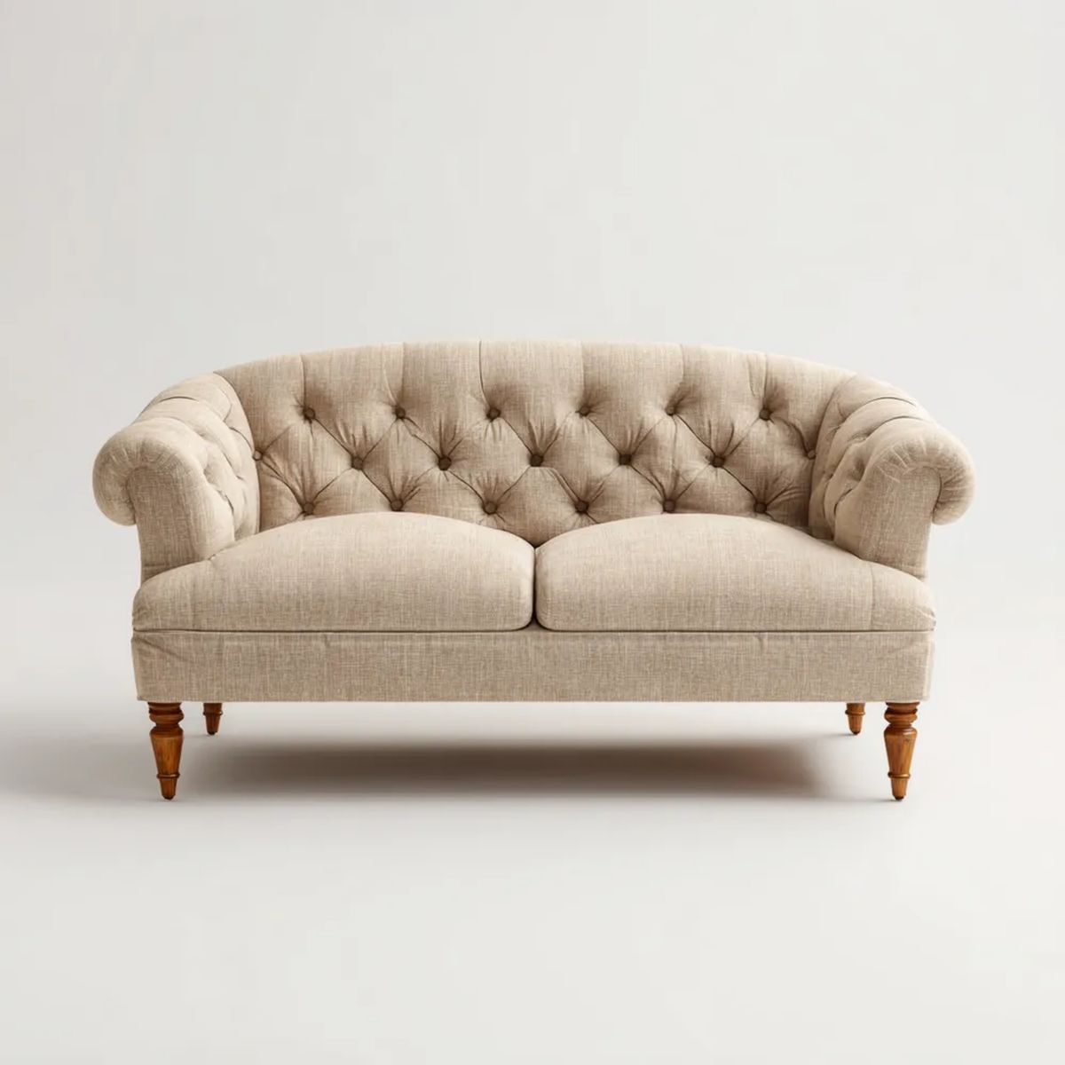 Beżowa sofa dwuosobowa Chesterfield z tapicerką poliestrową 160 x 90 x 83 cm