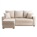 Beżowa sofa narożna z lewym szezlongiem, tapicerka poliestrowa, 220 × 145 × 85 cm