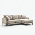 Beżowa sofa narożna w kształcie L z prawym szezlongiem, tapicerka poliestrowa, 260 x 160 x 85 cm