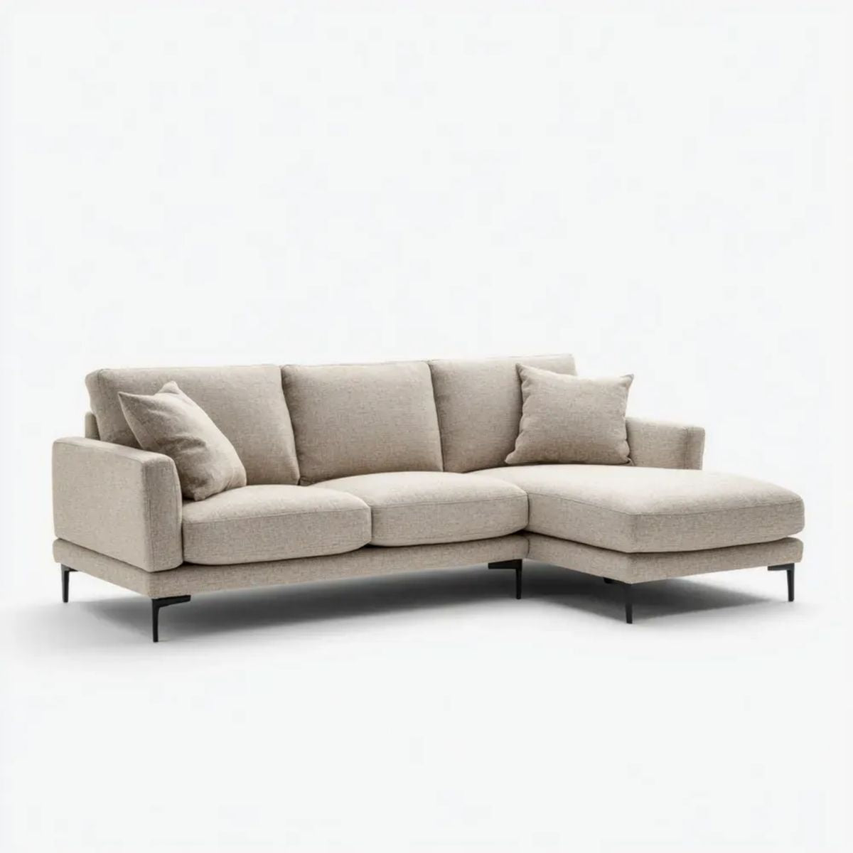 Beżowa sofa narożna w kształcie L z prawym szezlongiem, tapicerka poliestrowa, 260 x 160 x 85 cm