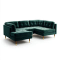 5-osobowa sofa narożna w kształcie L z lewostronnym szezlongiem, zielona, aksamit poliestrowy, 290 x 220 x 88 cm