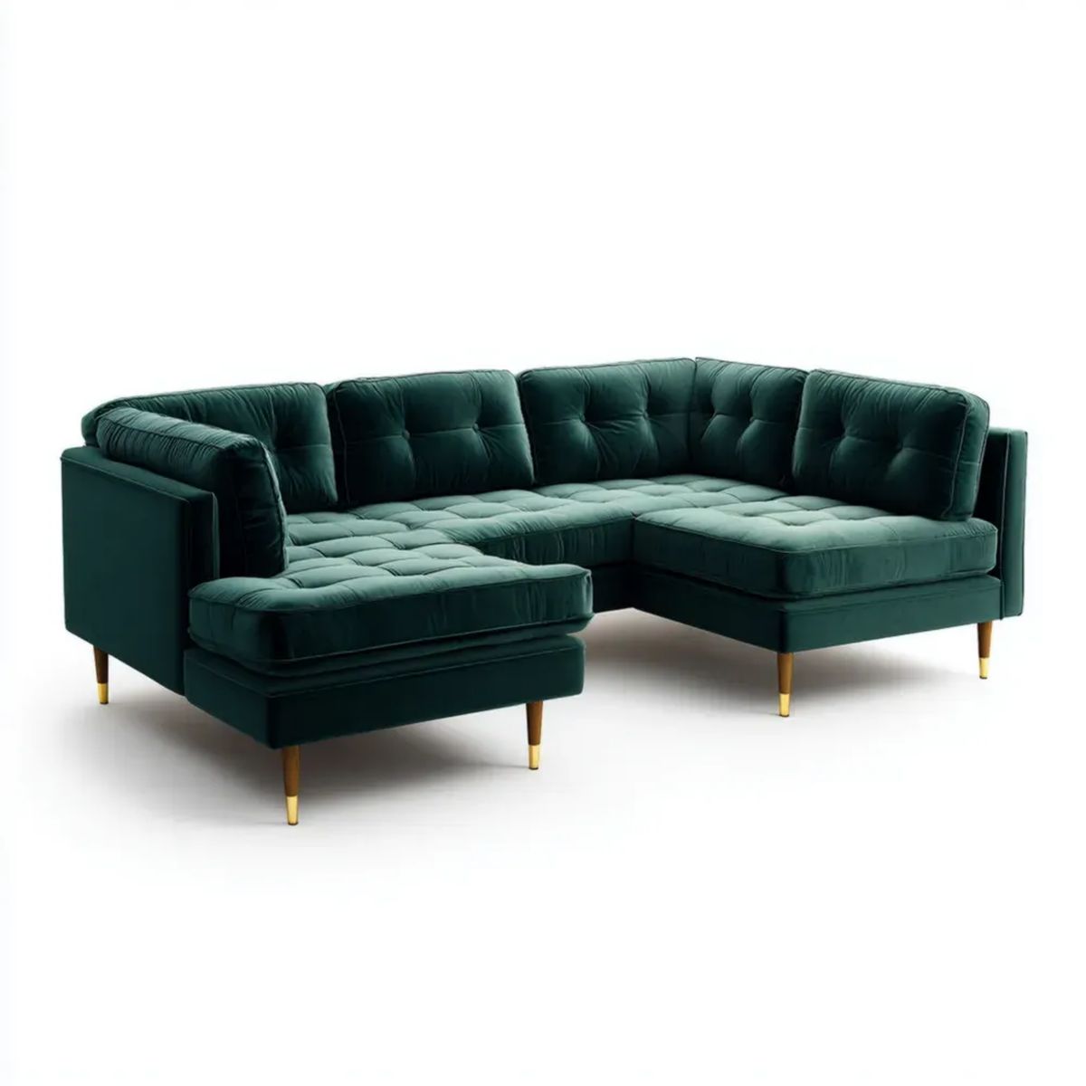 5-osobowa sofa narożna w kształcie L z lewostronnym szezlongiem, zielona, aksamit poliestrowy, 290 x 220 x 88 cm
