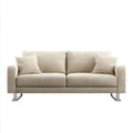 Beżowa sofa dwuosobowa z tapicerką poliestrową i stalowymi nogami, 180 x 85 x 85 cm