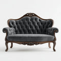 Dwuosobowa sofa z aksamitu z rzeźbioną drewnianą ramą, szara/ciemnobrązowa, 170 x 85 x 110 cm