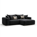 Czarna sofa narożna z szezlongiem po prawej stronie, tapicerka poliestrowa, 280 x 170 x 85 cm