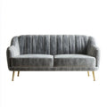 Sofa dwuosobowa półokrągła z aksamitu szara ze złotymi metalowymi nóżkami, 160 x 82 x 78 cm