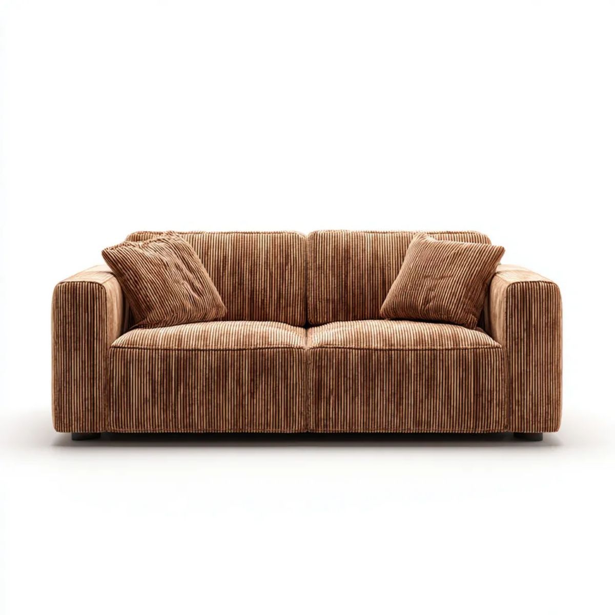 Dwuosobowa sofa brązowa z poliestru o strukturze sztruksu, 160 × 90 × 85 cm