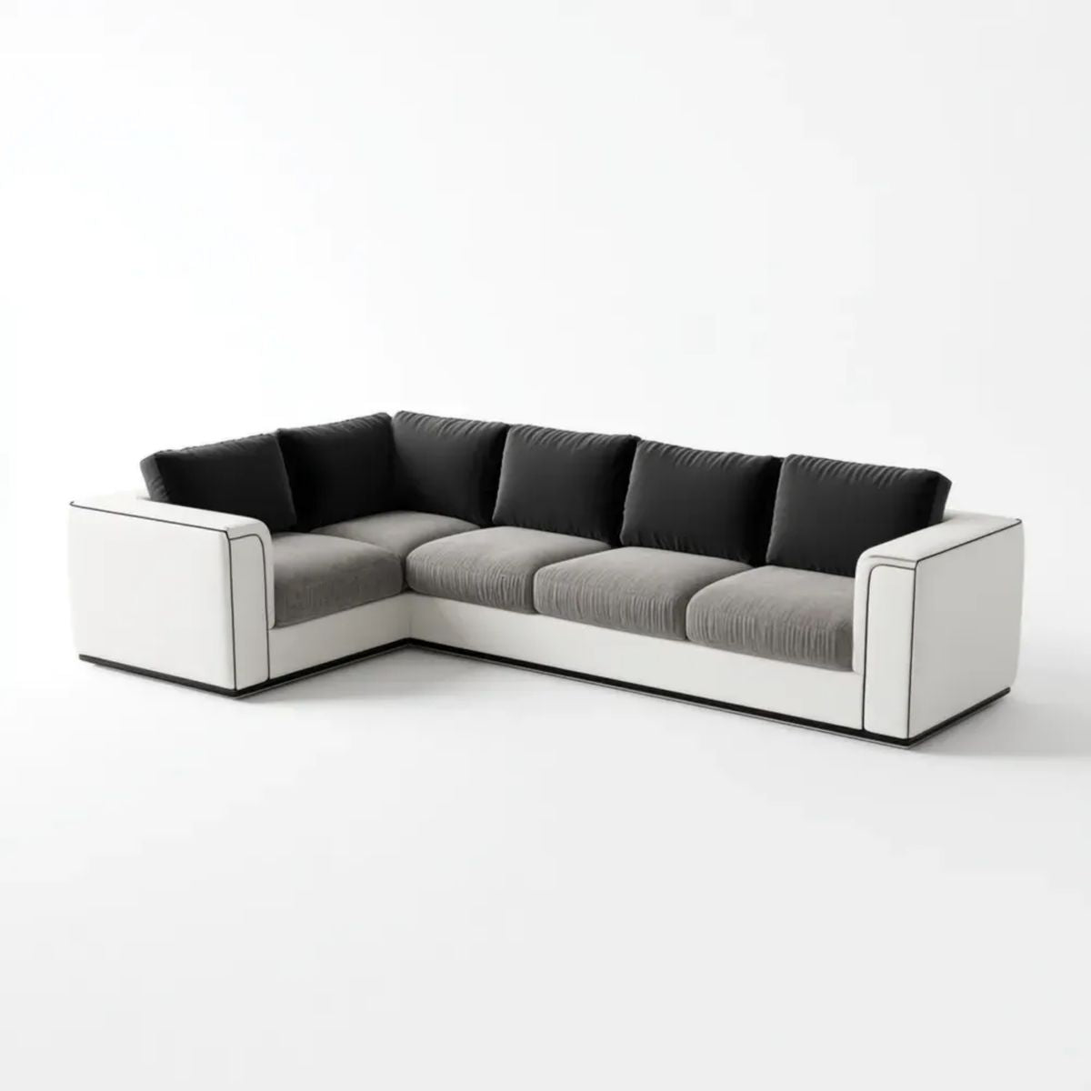 Modułowa sofa narożna w kształcie L z PU i poliestru, biało-szaro-czarna, 280 × 210 × 85 cm