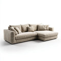 Beżowa sofa narożna z szezlongiem po prawej stronie, tapicerka poliestrowa, 260 x 170 x 85 cm
