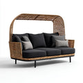 Trzyosobowa sofa ogrodowa z zadaszeniem brązowa z rattanu i stali, 210 x 90 x 200 cm