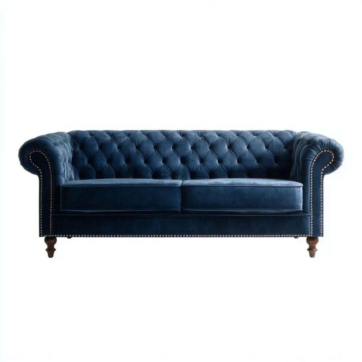 Trzyosobowa sofa Chesterfield z aksamitu granatowa, 220 × 90 × 75 cm