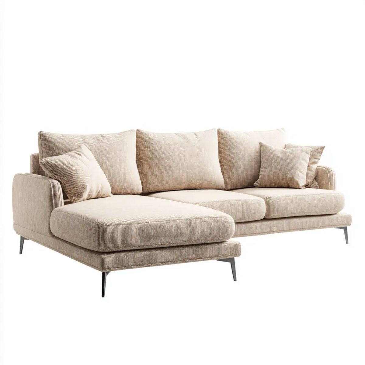 Beżowa sofa narożna z lewym szezlongiem z poliestru, 280 × 160 × 85 cm