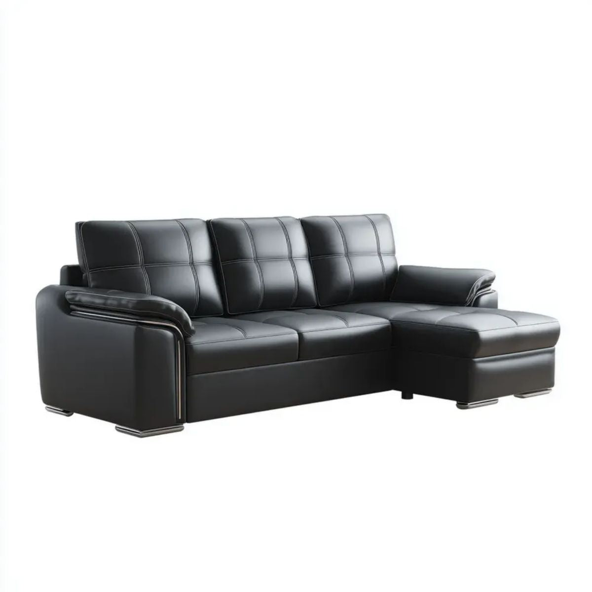 Czarna sofa narożna 3-osobowa w kształcie L z tapicerką z PU, 260 × 165 × 90 cm