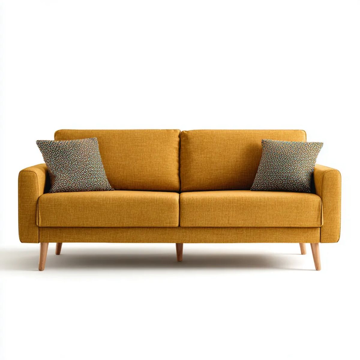 Musztardowa sofa dwuosobowa z tapicerką poliestrową, 160 × 85 × 85 cm