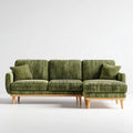 Oliwkowa sofa narożna z prawostronnym szezlongiem z tkaniny sztruksowej, 250 × 160 × 85 cm
