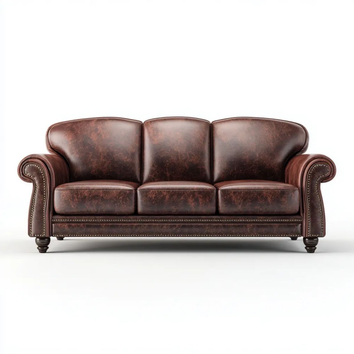 Trzyosobowa sofa z tapicerką PU, ciemnobrązowa, 220 × 90 × 95 cm