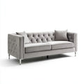 Trzyosobowa sofa welurowa Chesterfield szara/srebrna 220 x 90 x 78 cm